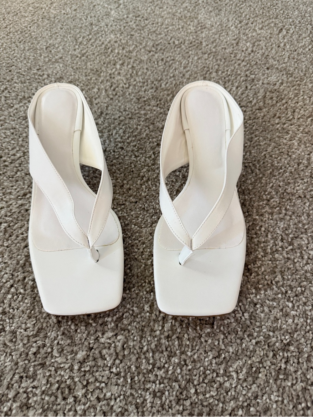 Amazon White Square-Toe Thong Heels for Women